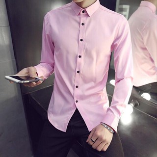 Áo sơ mi công sở đẹp hàn quốc nam dài tay áo kiểu Màu Hồng Nhạt LSM0034