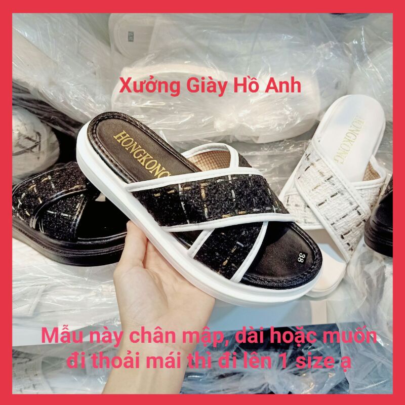 Dép Bánh Mì Dép Quai Chéo Dạ Đế PU Siêu Nhẹ Cao 3P Cực Êm Tôn Dáng Ảnh Chụp Thật