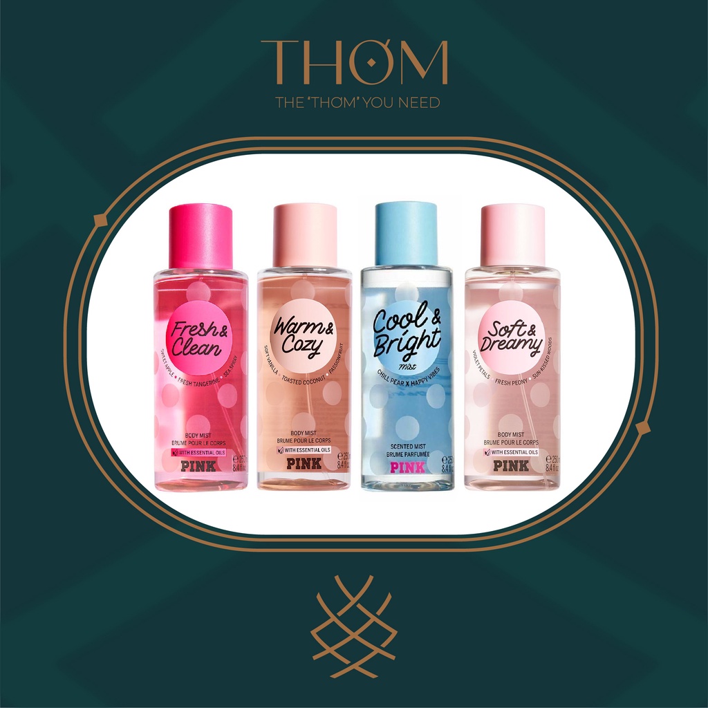 XỊT THƠM PINK VICTORIA'S SECRET MIST 250ML WARM &amp; COZY | FRESH &amp; CLEAN | COOL &amp; BRIGHT | SOFT &amp; DREAMY