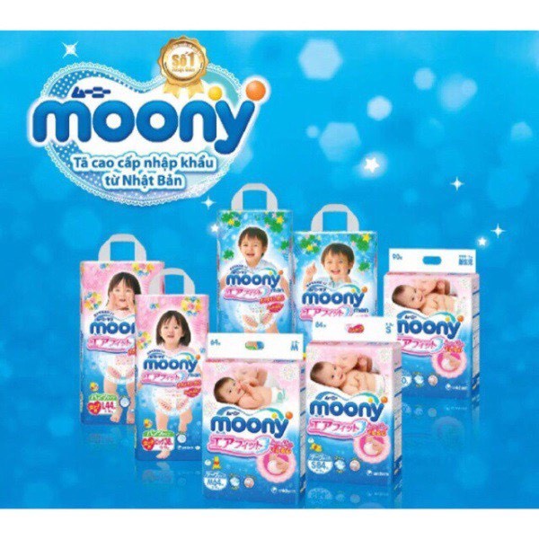 ❤ Bỉm Moony Xanh Cộng Miếng ❤ Tã Moony Nội Địa Nhật Chính Hãng Dán/Quần Đủ Size NB96/S90/M68/M64/L58/L50/XL44