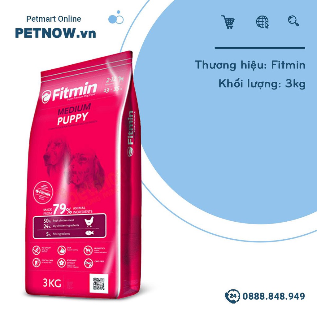 Thức ăn chó FITMIN Medium Puppy 3kg - chó con giống vừa