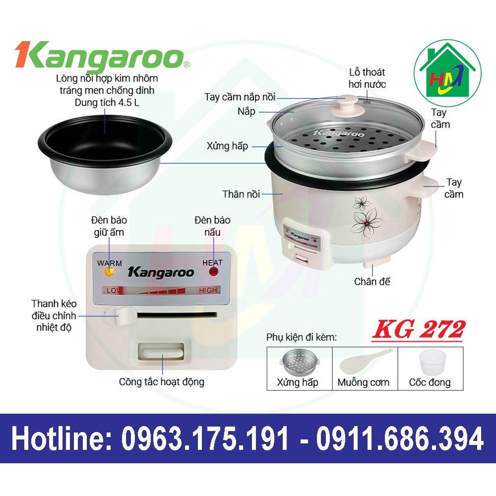 Nồi Lẩu Điện Kangaroo 4.5L KG272 Chính Hãng