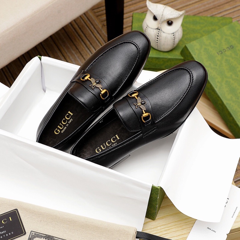 Giày tây lười cao cấp da thật thương hiệu Gucci GC/GG dáng công sở lịch lãm cho nam