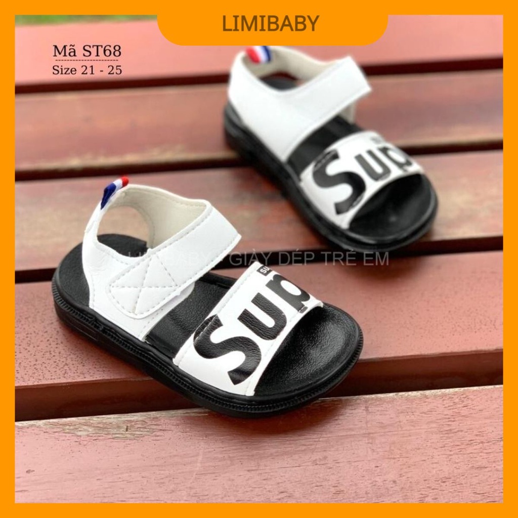 Sandal bé trai trắng Super da mềm quai ngang thể thao và cá tính phù hợp trẻ em tập đi 1 2 3 tuổi phong cách Hàn ST68