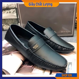 Giày Da Nam - Giày Tây Nam Không Dây Trang Trí Chữ Polo Siêu Đẹp