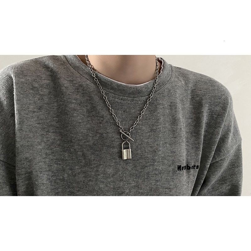 Vòng cổ dạng dây xích mặt hình ổ khóa phong cách hiphop thời trang cho cặp đôi