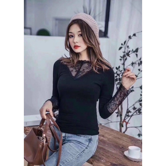 Áo len lót lông, áo nữ lót lông ren giữ nhiệt dài tay siêu ấm mặc mùa đông cho nữ, phong cách Hàn Quốc nư | BigBuy360 - bigbuy360.vn