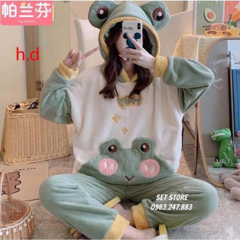 Bộ đồ ngủ mùa đông ẾCH XANH lông cừu giữ nhiệt tốt, bộ đồ mùa đông | BigBuy360 - bigbuy360.vn