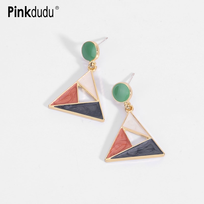 Khuyên tai Pinkdudu PD574 hình tam giác bằng hợp kim nhiều màu sắc sáng tạo cho nữ