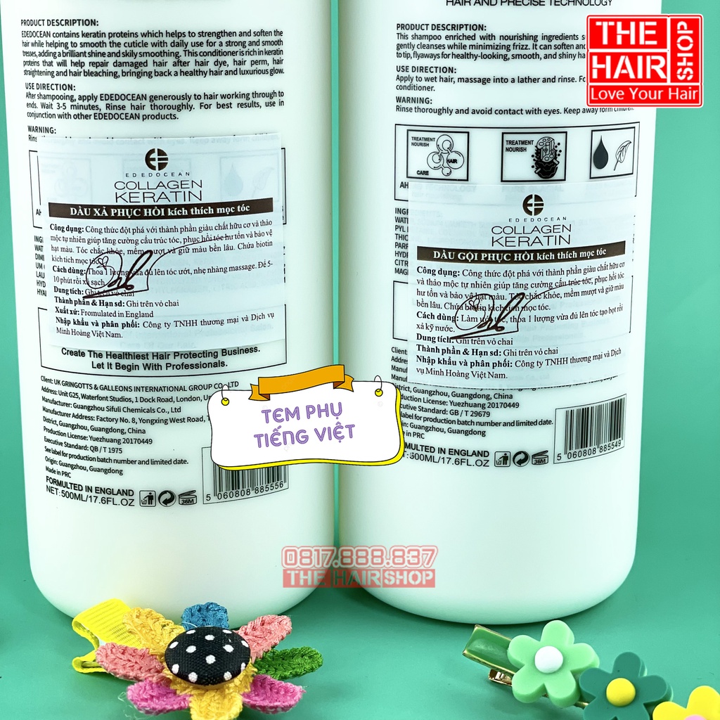 Dầu gội keratin colagen EDOCEAN kiềm dầu phục hồi chống rụng tóc siêu mượt