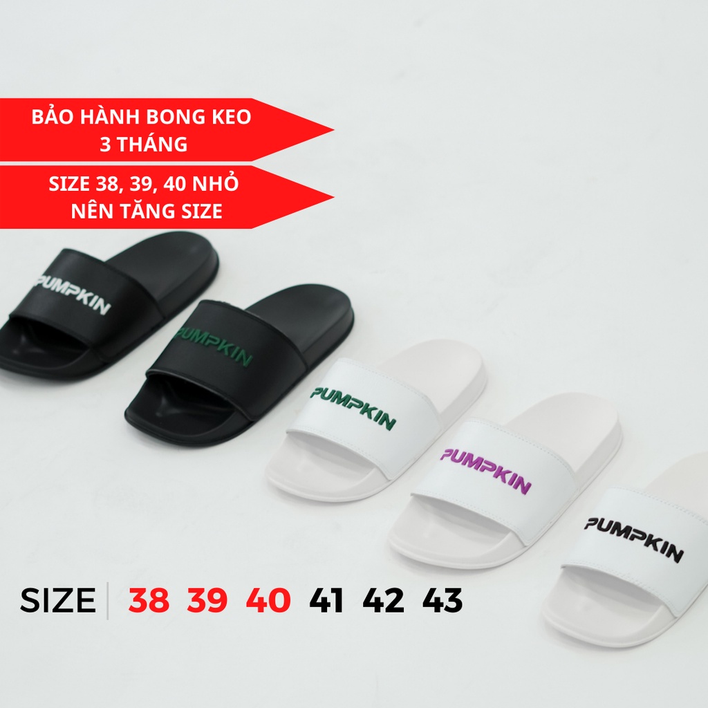 Dép pumpkin thêu logo- chất liệu nappa - da bò tự nhiên cao cấp - 5 mẫu - trắng, đen - hình thật shop chụp - thêu nhiên