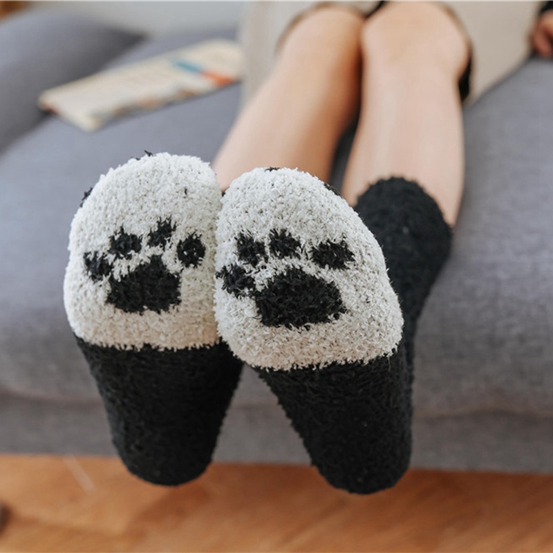 doggtr- Soft Plush Coral Fleece Socks Floor Sleep Socks Cat Claws Winter Women Warm Home