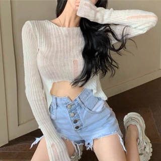 Áo len mỏng rách dài tay