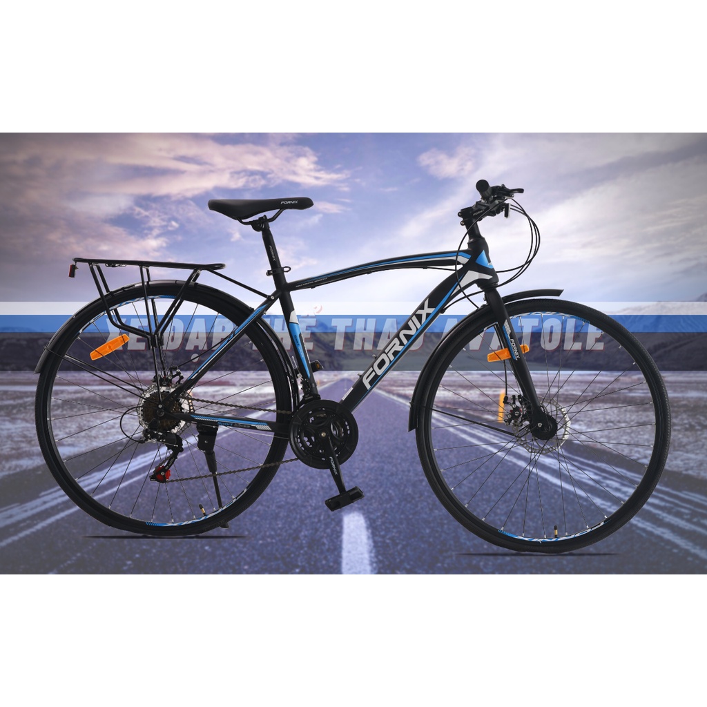 Xe đạp touring Fornix FR307, Khung sườn hợp kim thép, Bộ truyền động 21 tốc độ, Trang bị BAGA và VÈ, Màu xanh dương đen