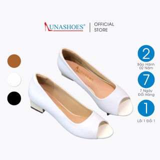 Giày Cao gót nữ 3p Lunashoes 8006 giầy da bò thật cho mẹ bảo hành 24 tháng vnxk guốc búp bê mềm đi êm chân