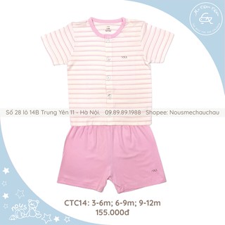 Bộ Quần Áo Cộc Cài Thẳng Cộc Petit Kẻ Trắng Hồng NOUS (Size Từ 3-6 Tháng Đến 9-12 Tháng)