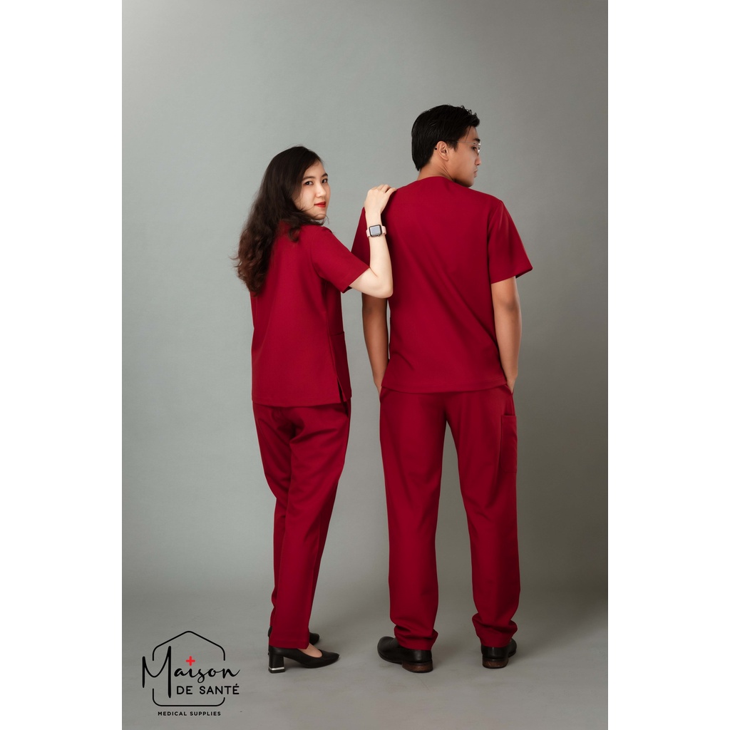 Bộ Scrubs Nữ Cổ Tim Cao Cấp Nhiều Màu Sắc - Đồng Phục Phòng Mổ, Spa, Phòng Khám - LUCIE Maison de Santé