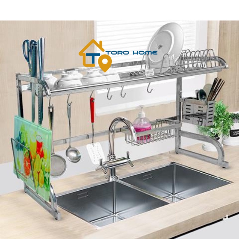 Kệ chén inox 304, Kệ bát inox 304 loại 2 tầng đặt bàn KC013 TORO HOME, Cam kết chất liệu inox Chuẩn 304