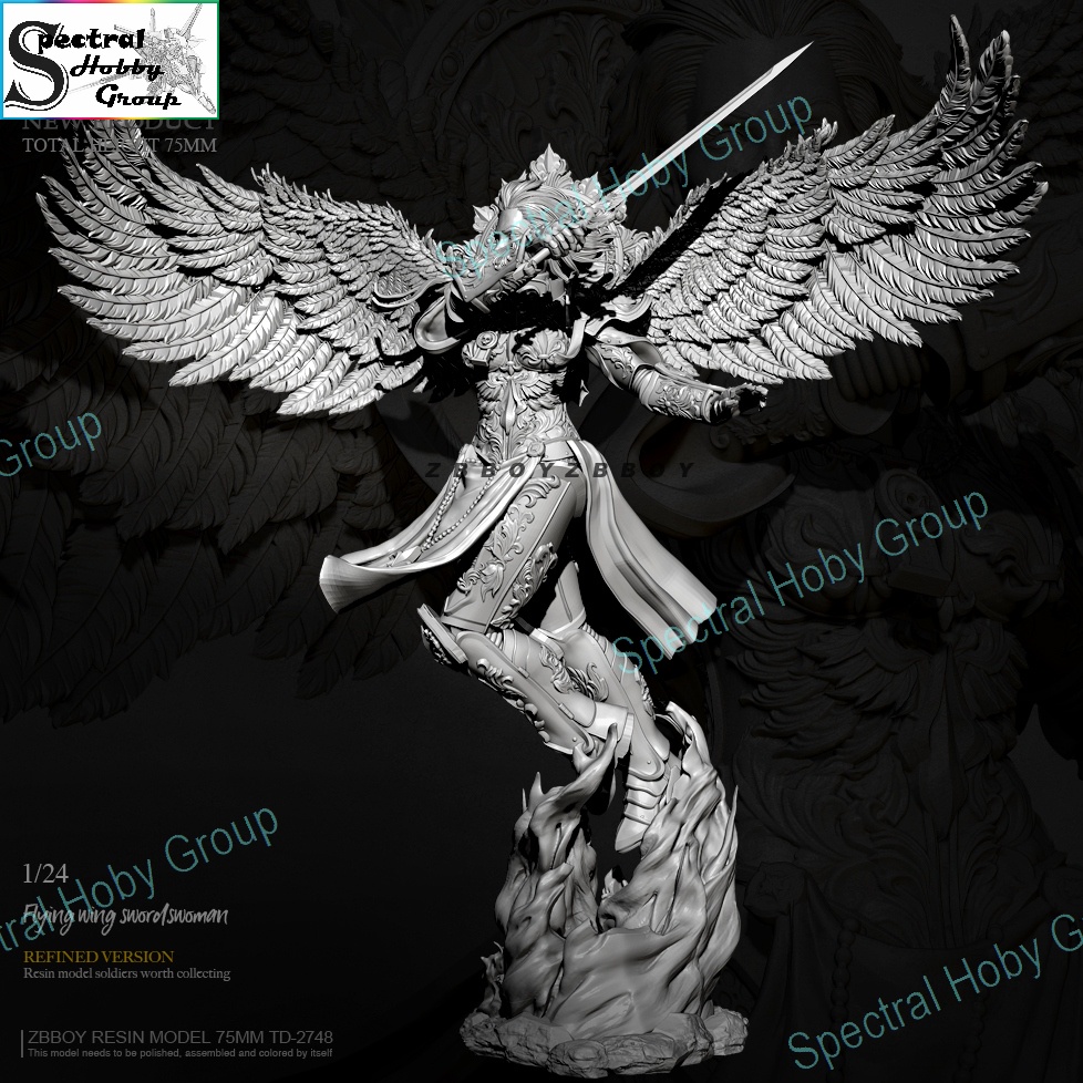 Mô hình nhựa Resin 75mm Female Quest flying wing sword woman TD2748