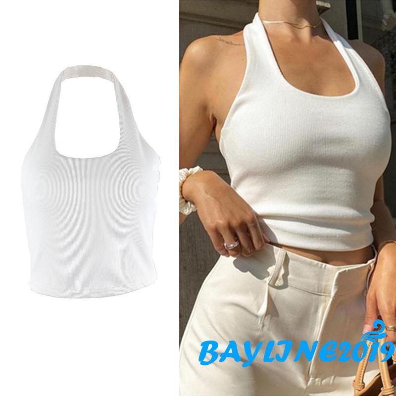 Áo Lửng Hai Dây Cổ Yếm Màu Sắc Đơn Giản Quyến Rũ Dành Cho Nữ