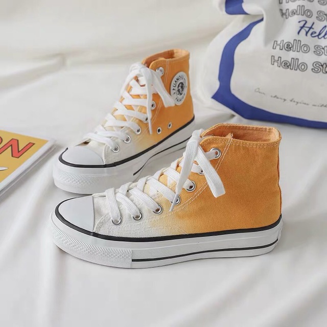 Giày thể thao, giày sneaker đế bằng cổ cao loang màu phong cách Hàn Quốc năng động