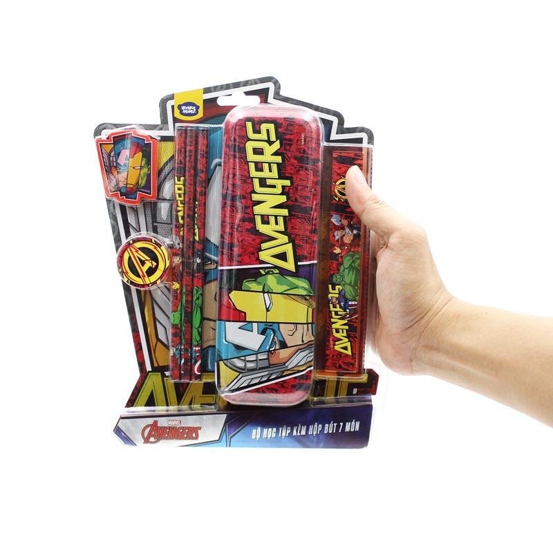 Bộ Dụng Cụ Học Tập 7 Món Kèm Hộp Bút Marvel Avengers - HooHooHaHa® VPH12-1202