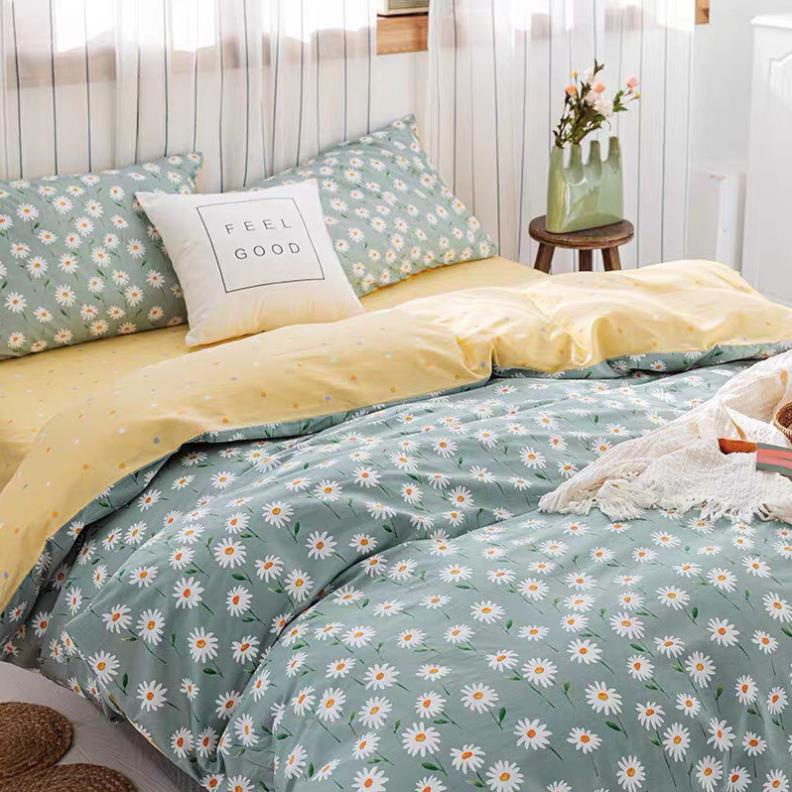 Trọn Bộ 4 Món Thương Hiệu🌸EVILY🌸 Chăn Ga Gối Mền Cotton Poly.Mẫu CÚC HOẠ MI NHỎ Sang Chảnh,Hot Trend