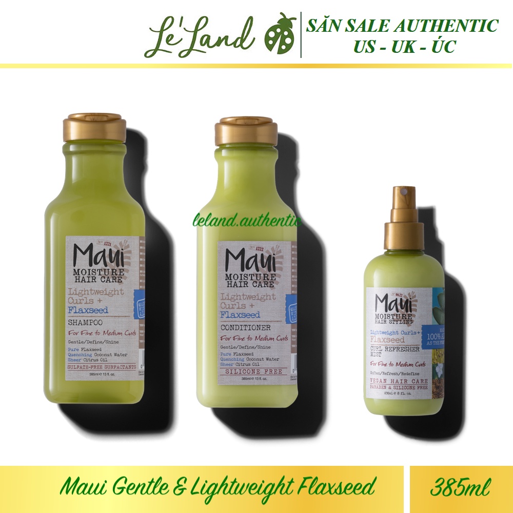 Bill US - Cặp dầu gội xả Maui Moisture Gentle &amp; Lightweight Flaxseed cho tóc xoăn vừa 385ml