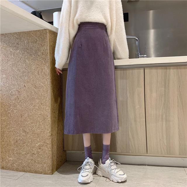 Chân váy chữ A lưng cao xẻ tà thời trang mùa đông 2021 dành cho nữ