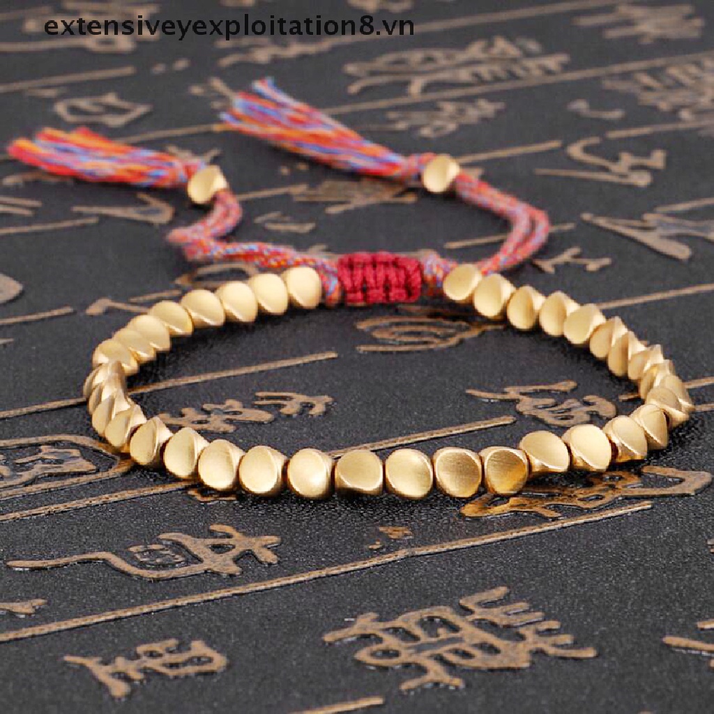 Vòng Tay Dây Bện Phối Hạt Đồng May Mắn Phong Cách Tây Tạng
