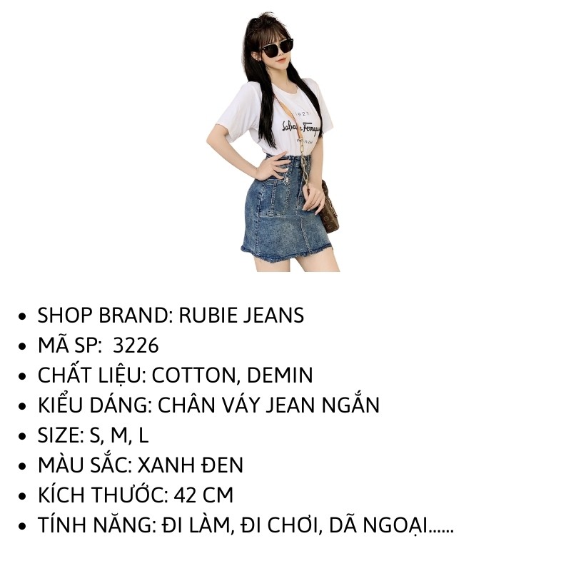 Chân váy jean chữ a ngắn phong cách Hàn Quốc gợi cảm trẻ trung cao cấp co giãn tốt RUBIE JEANS