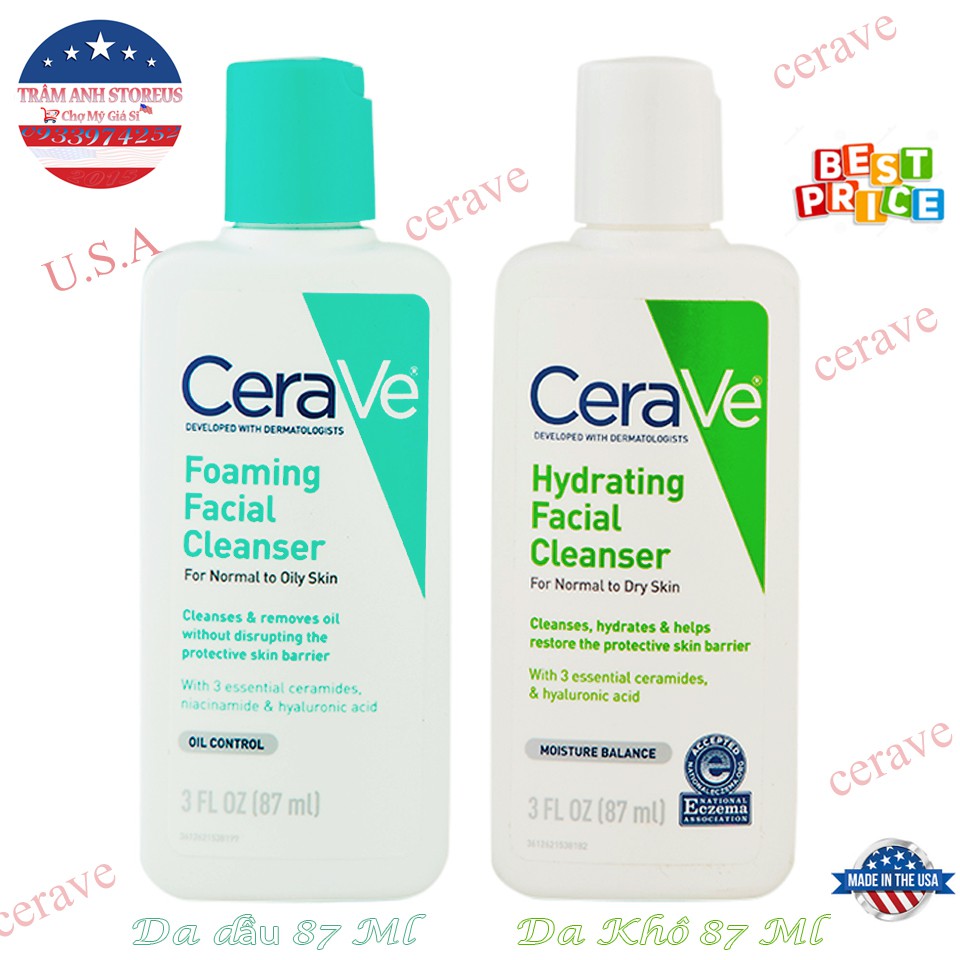 [Mã COS1904 giảm 8% đơn 300K] Sữa rửa mặt dịu nhẹ CERAVE Foaming & Hydrating (Da dầu & Da khô) 87 ML