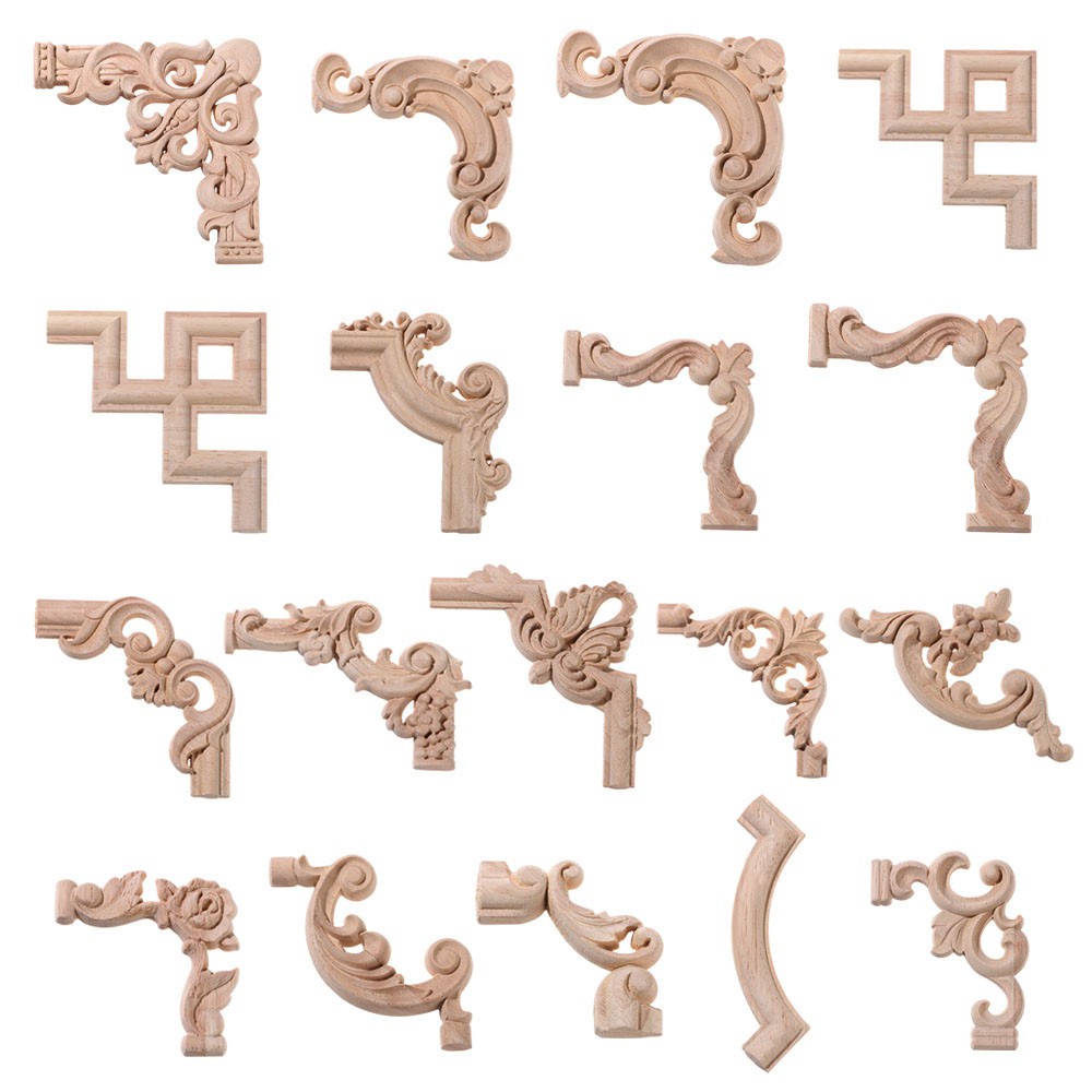 MIOSHOP High Quality Carved Wave Flower Wooden Onlay Decal Decorative Wood Appliques New Unpainted Oak Home Furniture Door Decor Crafts Corner Applique