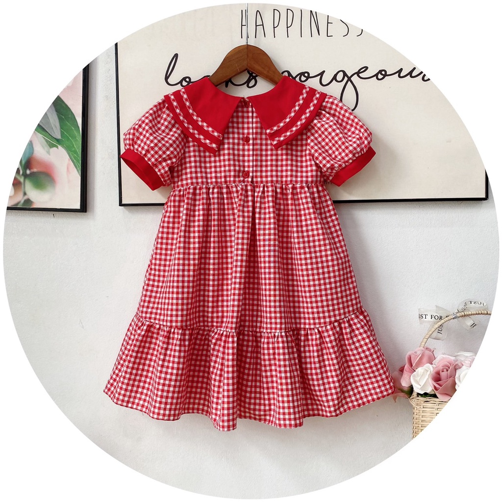 Váy hoa tiểu thư bé gái MINTSCLOSET Mint's Closet màu hồng cổ bèo tay ngắn 1 2 3 4 tuổi - GV0042 - GV0041 - GV0052