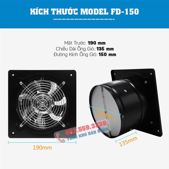 Quạt Hút Gió, Quạt Thông Gió FD 150 công xuất 40W - Quạt Hút Mùi Nhà Bếp , Nhà Vệ Sinh , Phòng Ngủ - Sức Gió 780 m3/h