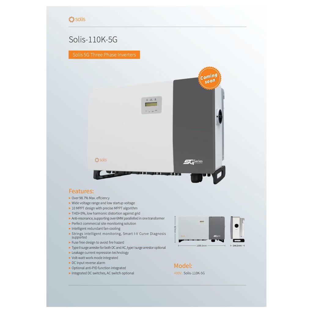 Bộ hòa lưới Inverter Solis-110K-5G (Giá thương lượng)