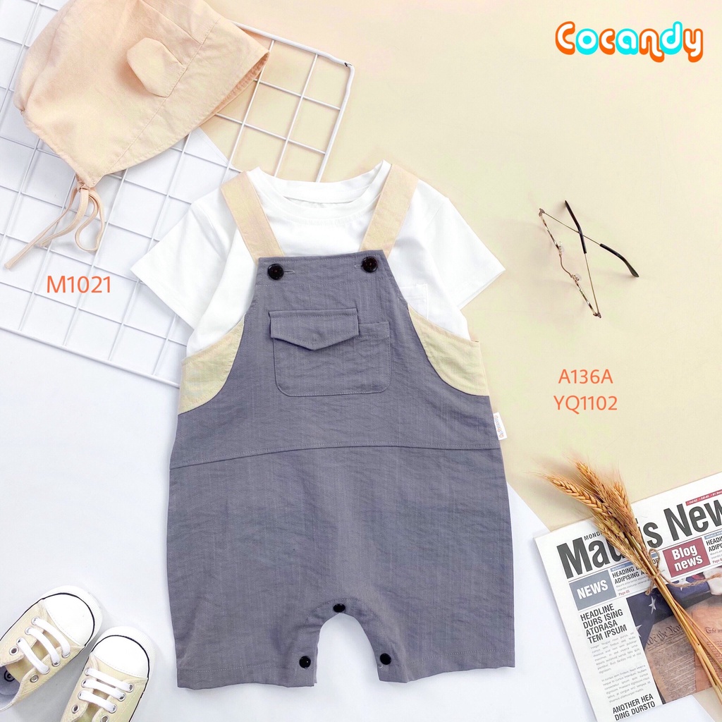Set đồ cho bé- Áo thun trắng cộc và yếm quần đũi ghi cho bé của COCANDY mã A136A, YQ110203