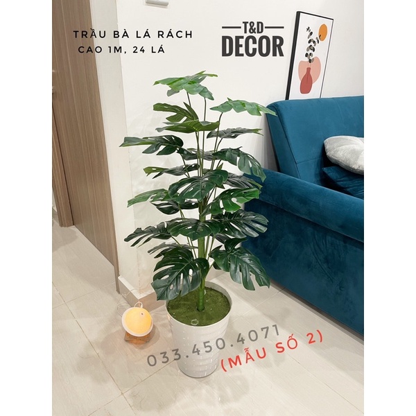 Cây giả, Cây lá rùa monstera cao 1M decor trang trí nhà cửa, homestay, nhà hàng