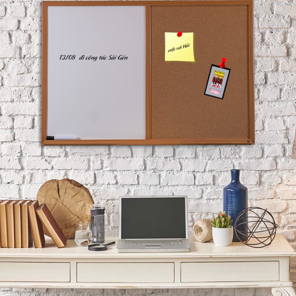 Bảng combo Ghim Lie - Melamin trắng khung gỗ - Bảng Tân Hà - kích thước 60x90cm
