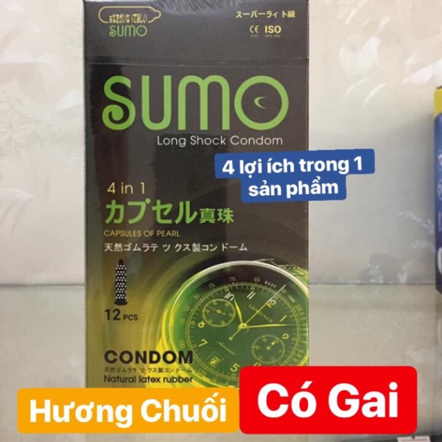 Bao cao su Gân gai Kéo dài thời gian SUMO 4 in 1 Nhật Bản Chính hãng (che tên sản phẩm)