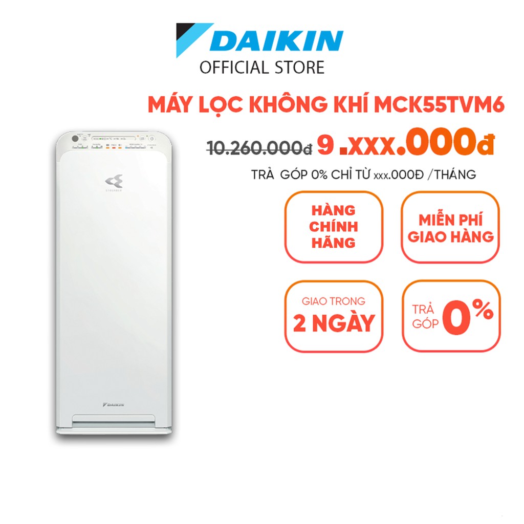 [Mã 12ELSALE1 giảm 5% đơn 3TR] Máy Lọc không khí tạo ẩm Daikin MCK55TVM6 - Phù hợp phòng 41m2-Công nghê Streamer