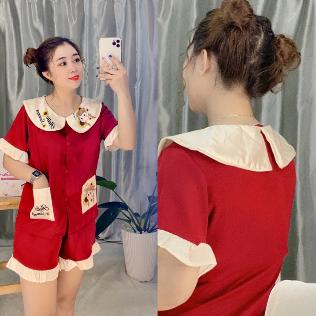 Đồ bộ đùi pijama, bộ đồ ngủ nữ [FREESHIP] cao cấp,in trên cổ áo,chất vải mền mịn, mặc thoáng mát size 48kg- 56kg