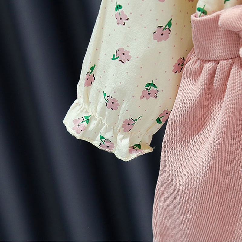 Đầm Cotton Cổ Búp Bê In Hoa Màu Hồng Dễ Thương Thời Trang Mùa Thu Cho Bé Gái