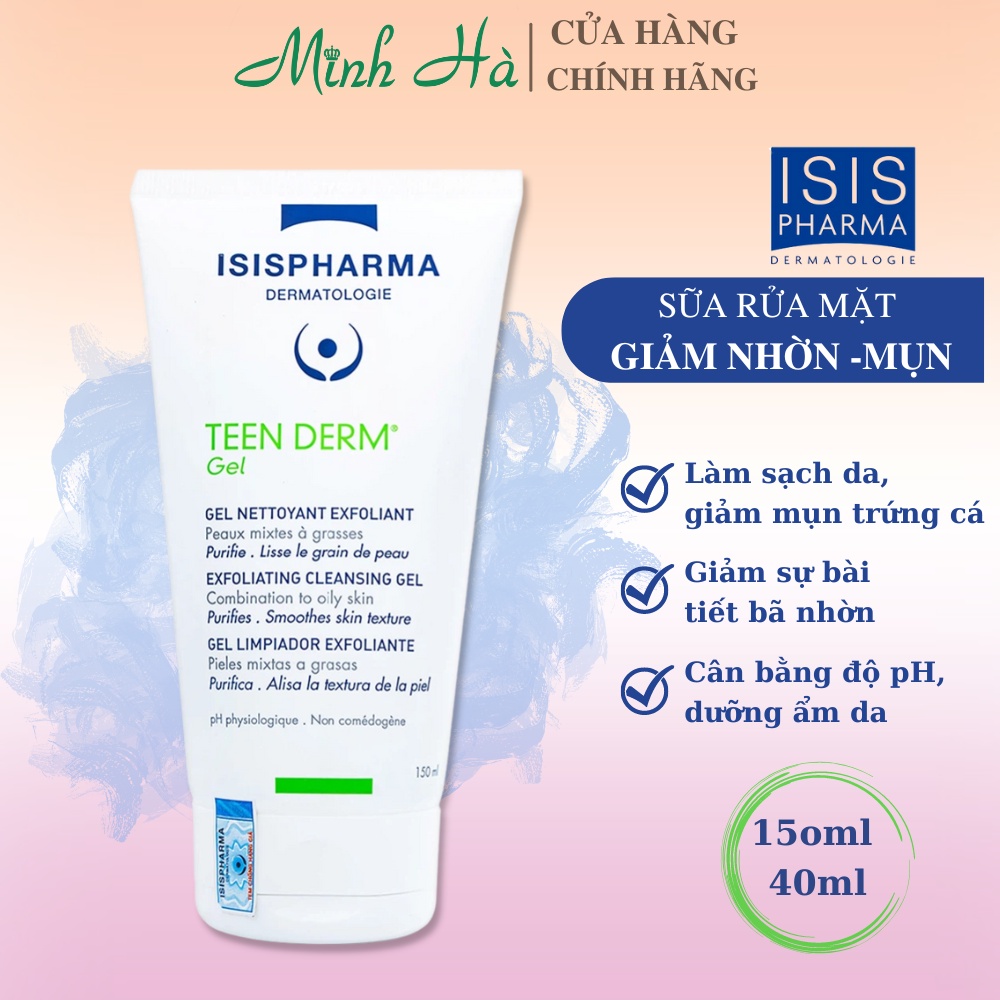 Sữa rửa mặt ISIS Pharma Teen Derm Gel 150ml, 40ml  giảm nhờn và giảm mụn