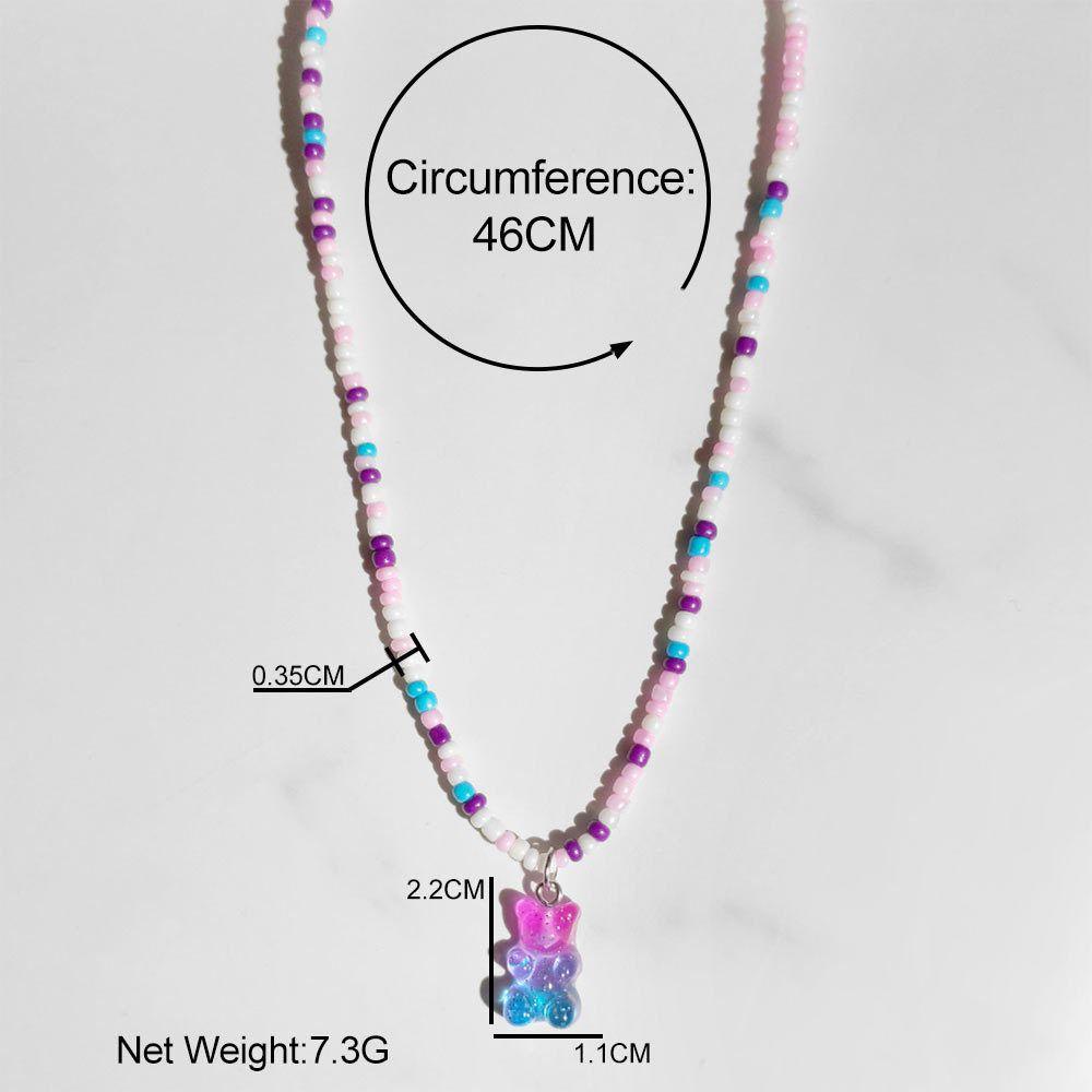 FORBETTER Vòng cổ Mặt Hình Gấu Màu Gradient Phong Cách Bohemian Thời Trang Cho Nữ