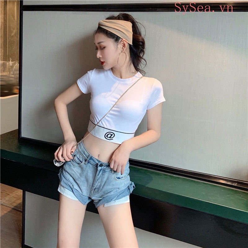 Áo lửng dệt kim ngắn tay thời trang cho nữ