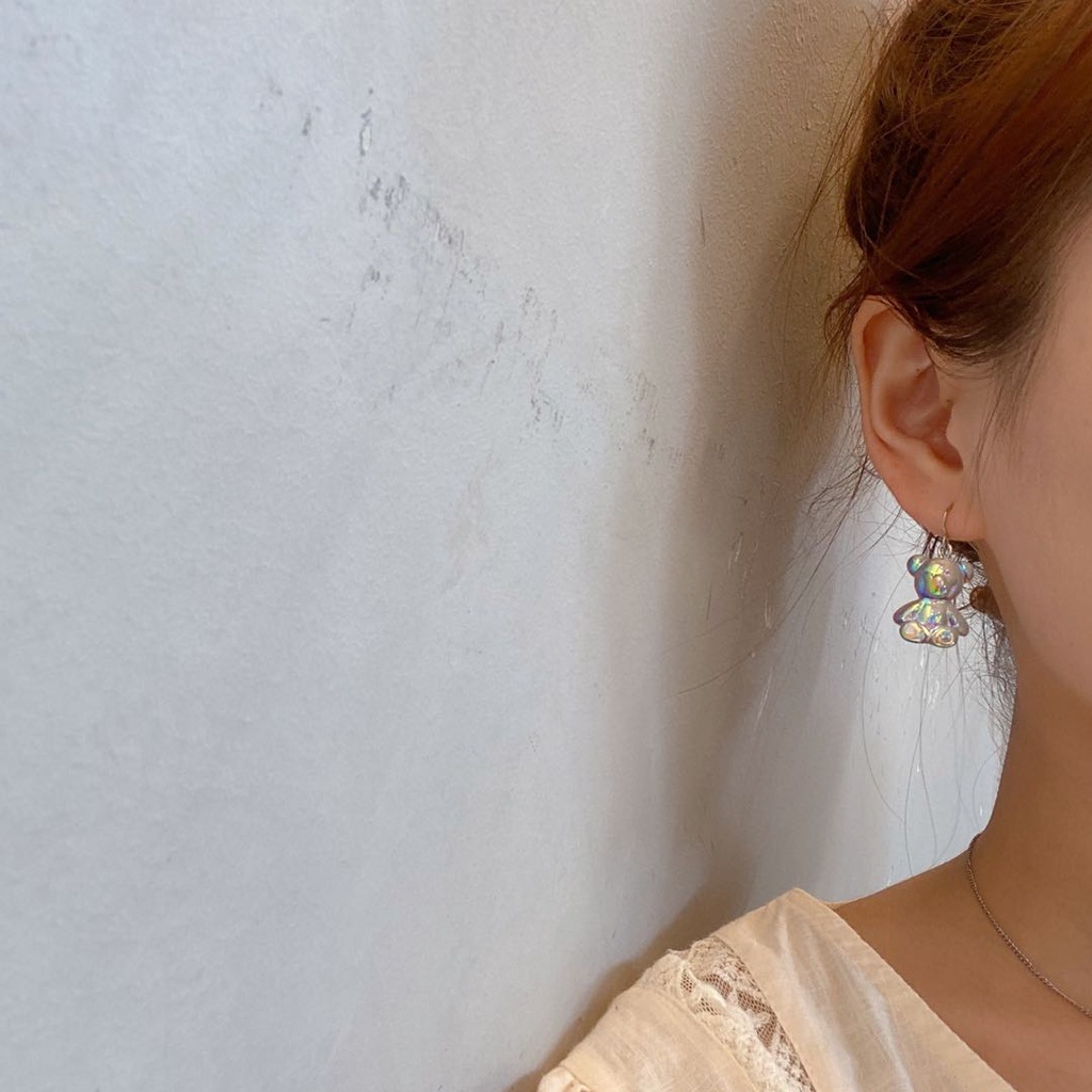 Khuyên tai hình gấu trong suốt nhiều màu laser ngọt ngào cho nữ 22688