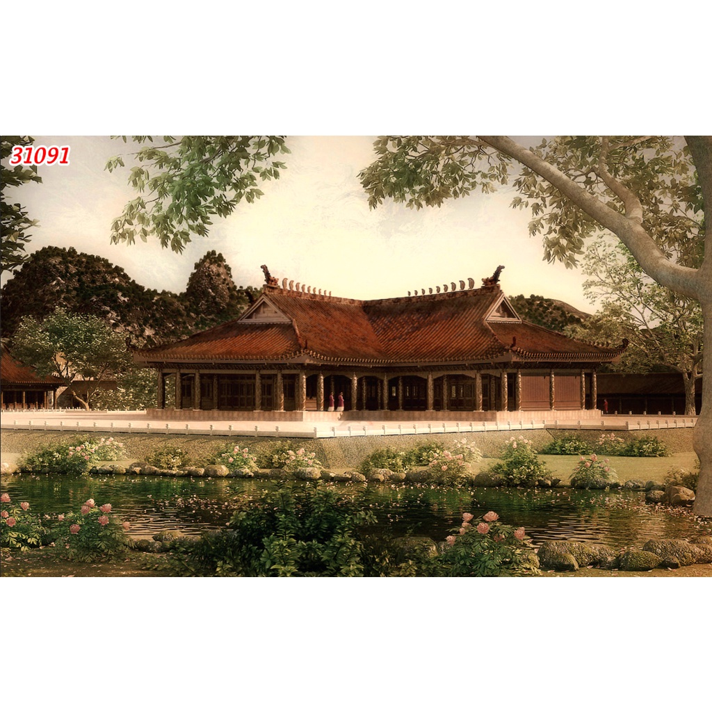 Tranh dán tường góc Phố phong cách Hà Nội cổ điển 3D nhiều mẫu