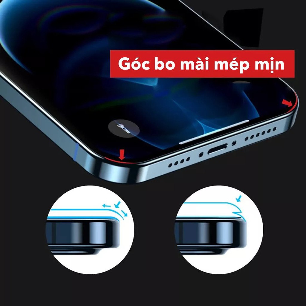 Kính cường lực không viền full màn hình có lưới che lỗ loa, trong suốt toàn bộ cho iPhone 12 Mini Pro Max 6.1in 6.7in