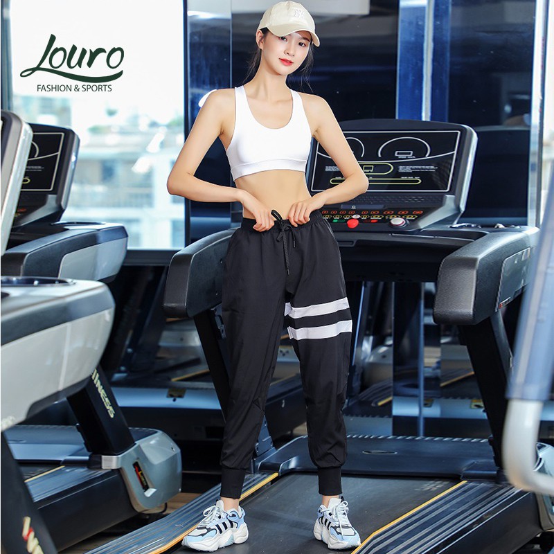 Quần Jogger nữ Louro QL111, mẫu quần joker tập gym nữ phối 2 màu, phù hợp tập thể ...